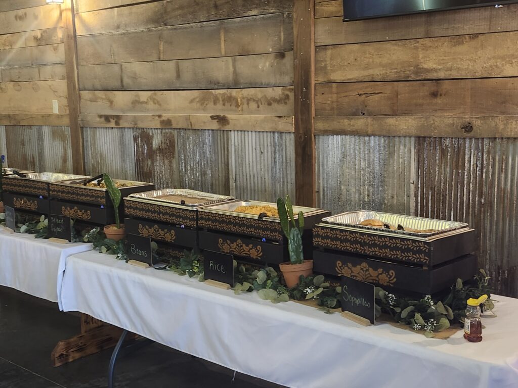  Rustic wedding reception catering by Mis Arcos at Country Charm